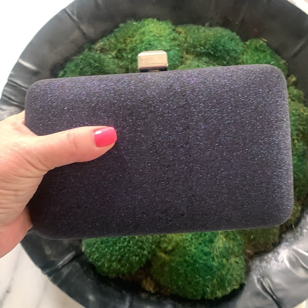 Sondra Roberts Navy Purple Glitter Box Clutch